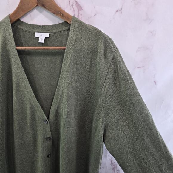 J Jill Sweater Womens XL Green Linen Blend Cardigan Army Olive Button Summer - Picture 11 of 12